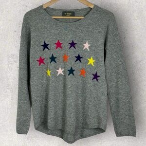 WYSE London 100% Cashmere Grey Rainbow Sweater Crew‎ Neck Size Small Star Knit S